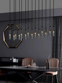 Thumbnail for Creative minimalist chandelier with linear wire pendant in black and Italian copper for elegant dining room contemporary space