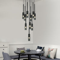 Thumbnail for Black minimalist chandelier with linear wire pendant and Italian copper creating modern lighting for dining room kitchen island