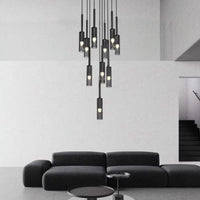Thumbnail for Black modern chandelier with linear wire pendant and Italian copper creating minimalist lighting for dining room contemporary space