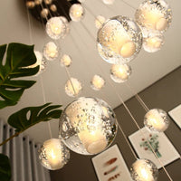Thumbnail for Chrome bubble ball crystal chandelier, dimmable LED floating orbs for staircase foyer entryway high ceiling