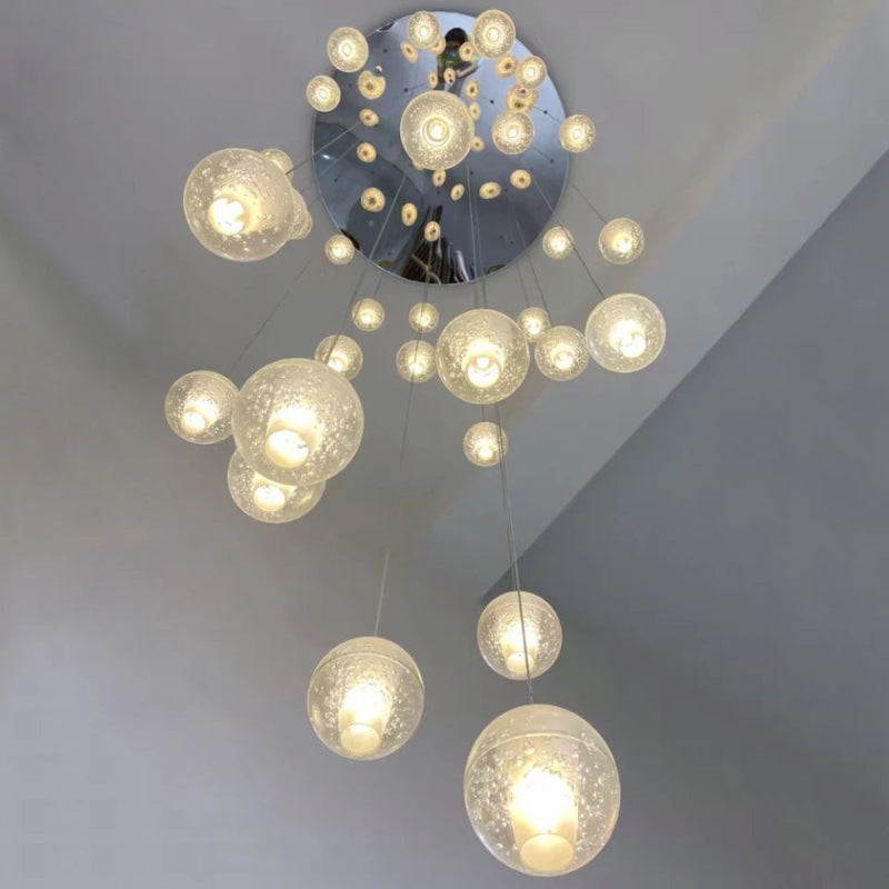 bubble crystal chandelier, dimmable LED floating orbs for staircase foyer entryway two-story high ceiling,UL.