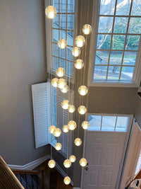 Thumbnail for Chrome bubble crystal chandelier, dimmable LED floating orbs for staircase foyer entryway two-story high ceiling