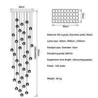 Thumbnail for 36-light modern chrome bubble crystal chandelier with dimmable LED floating orbs for staircase foyer entryway high ceiling installation