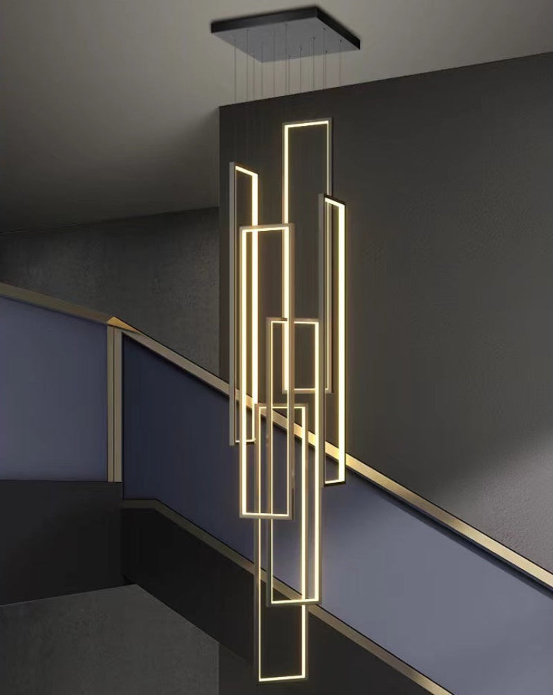 Dimmable black 6-light square aluminum LED pendant, UL certified for staircase foyer entryway lighting