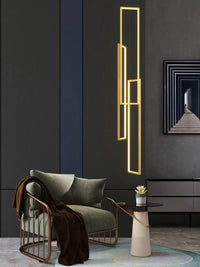 Thumbnail for Gold 3-light square pendant chandelier, aluminum LED UL certified for staircase foyer entryway stairwell