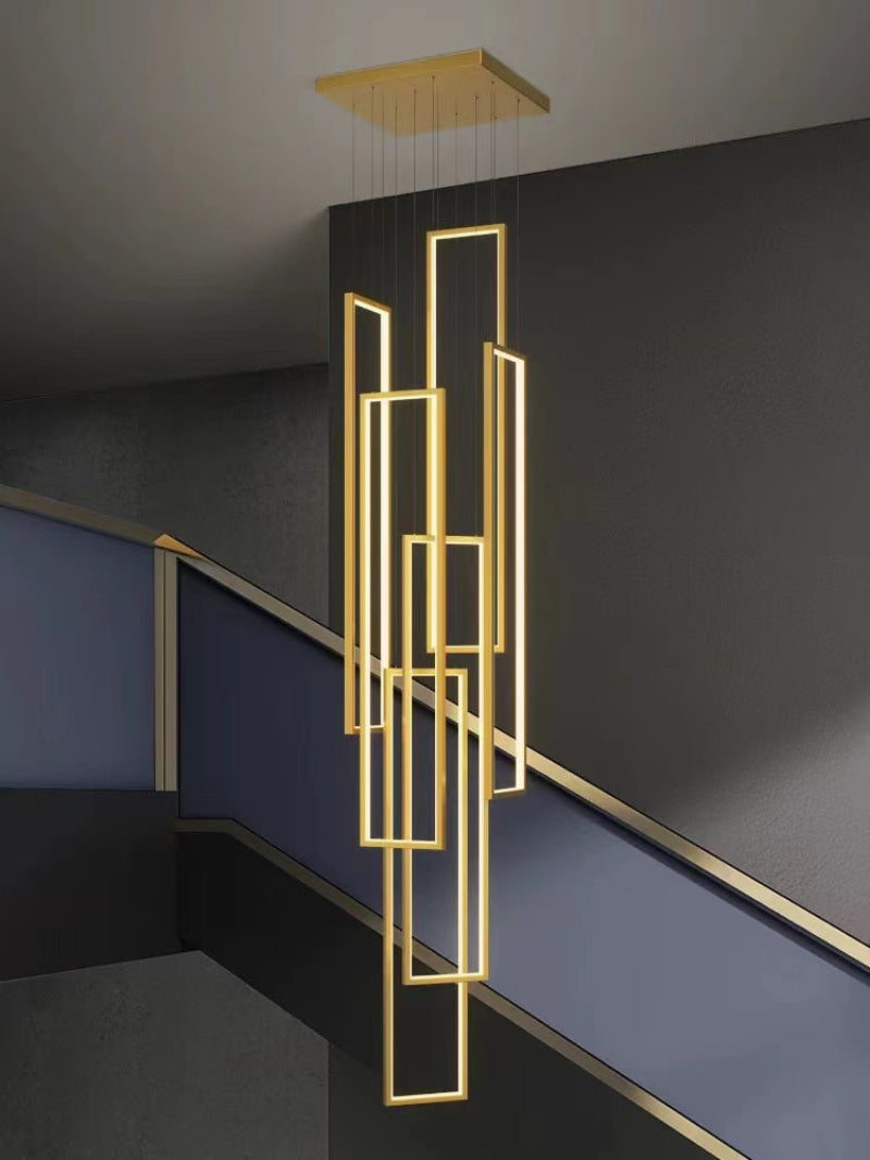 Modern gold 6-light square aluminum pendant, LED UL certified for staircase foyer entryway lighting