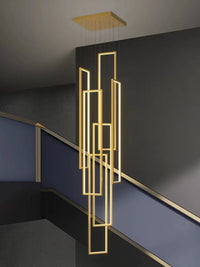 Thumbnail for Modern gold 6-light square aluminum pendant, LED UL certified for staircase foyer entryway lighting