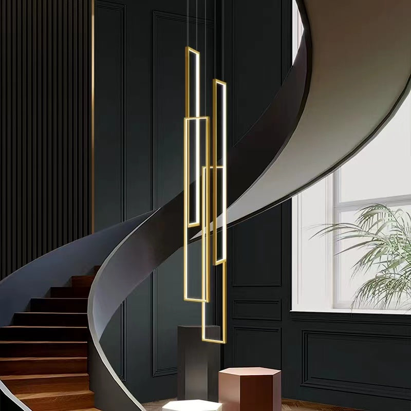 Dimmable gold 4-light square aluminum LED pendant, UL certified for staircase foyer entryway lighting