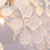 Thumbnail for Modern linear tree branch chandelier, copper design with glass disk leaves for living room dining room table lighting