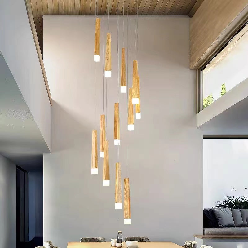 Japanese style ceiling fixtures featuring modern round wood linear chandelier for dining room foyer contemporary lighting