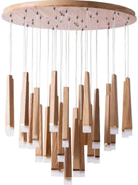 Thumbnail for Round wood dining room chandelier with linear shape pendant in Japanese style for modern dining room contemporary space