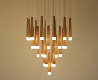 Thumbnail for Linear shape pendant chandelier featuring round wood in Japanese style creating elegant lighting for modern dining room foyer