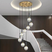 Thumbnail for Modern staircase chandelier with unique bubble ball creative design and LED glass pendant for foyer entryway two-story space