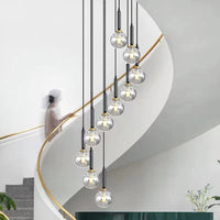 Thumbnail for Unique bubble ball LED glass pendant with creative staircase chandelier design for modern foyer entryway high ceiling