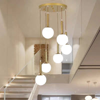 Thumbnail for Creative staircase chandelier with modern unique bubble ball and LED glass pendant creating elegant lighting for foyer entryway