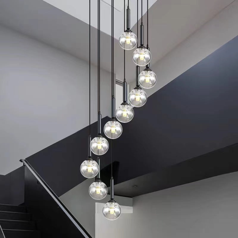 Unique bubble ball chandelier featuring creative staircase design with LED glass pendant for modern foyer entryway high ceiling