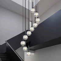 Thumbnail for Unique bubble ball chandelier featuring creative staircase design with LED glass pendant for modern foyer entryway high ceiling