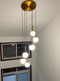 Thumbnail for Modern LED glass pendant featuring unique bubble ball creative staircase chandelier for foyer entryway contemporary high ceiling