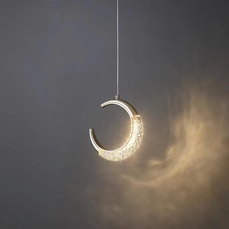 Staircase chandelier with moon hanging pendant lights creating sophisticated lighting for foyer entryway high ceiling