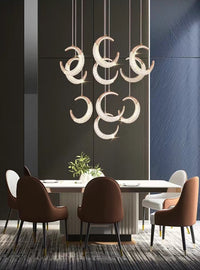 Thumbnail for Modern staircase chandelier featuring moon hanging pendant lights with round design for foyer entryway two-story ceiling