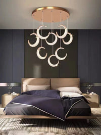 Thumbnail for Modern chandelier featuring moon hanging pendant lights creating elegant lighting for staircase foyer contemporary space