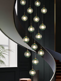 Thumbnail for  Round cluster chandelier with artisan-crafted concave-convex bubbles in gradient blue for modern foyer staircase