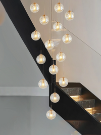 Thumbnail for Minimalist modern chandelier featuring sculptural Murano-inspired bubbles with innovative concave-convex 3D design for foyer