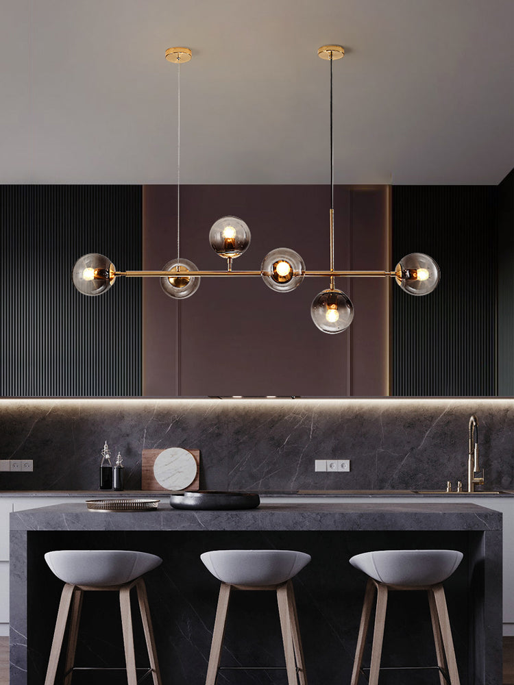 Modern glass pendant bubble chandelier featuring island lighting design with glass spheres for contemporary dining room kitchen