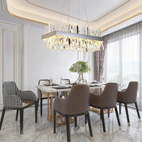 Thumbnail for Modern rectangular chandelier crystal with spectacular design creating brilliant refraction for luxury dining room entryway lighting