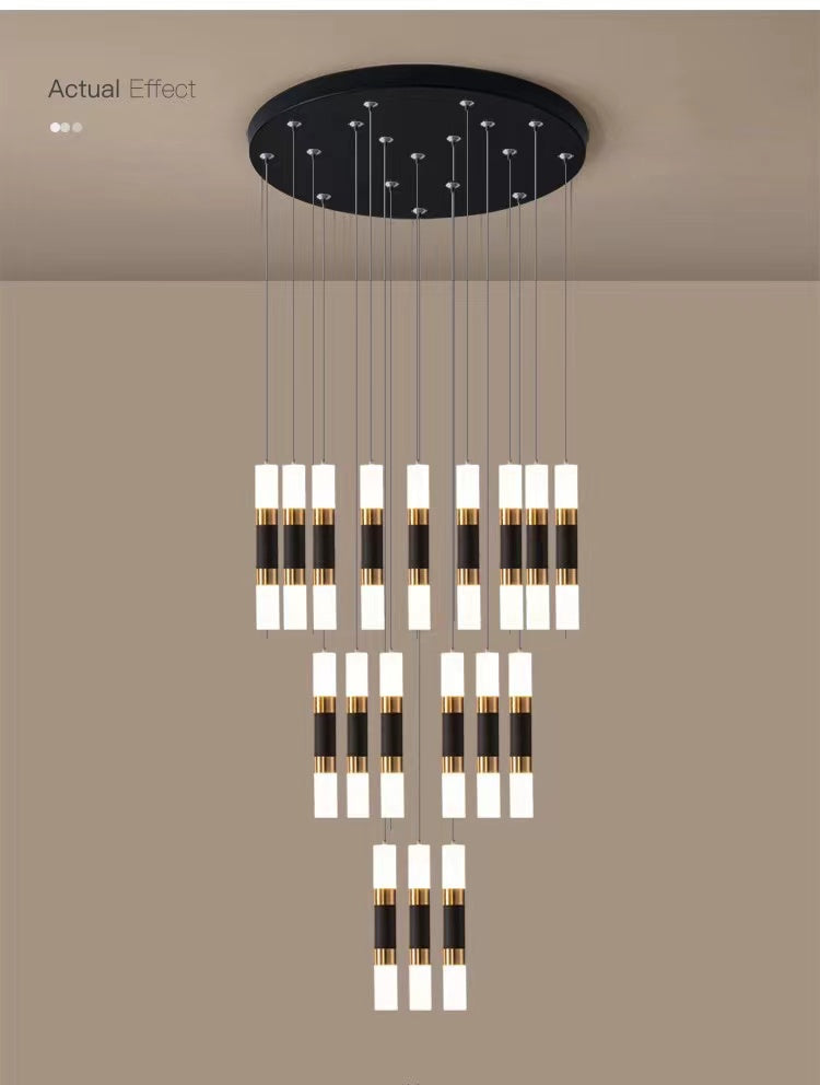 Staircase chandelier ceiling fixtures with spiral crystal design creating sophisticated lighting for foyer entryway