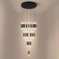 Thumbnail for Designer spiral staircase crystal chandelier with foyer pendant creating elegant lighting for entryway stairwell high ceiling