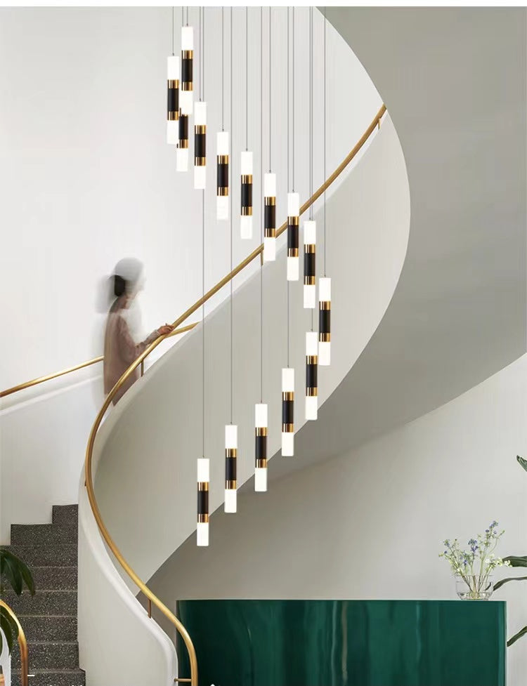 Modern chandelier lighting featuring spiral staircase crystal pendant for foyer entryway stairwell high ceiling