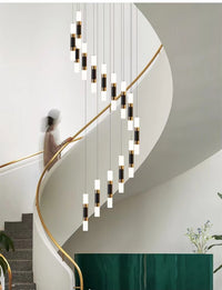 Thumbnail for Modern chandelier lighting featuring spiral staircase crystal pendant for foyer entryway stairwell high ceiling