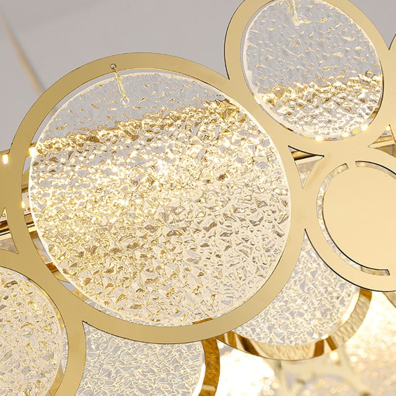 Round art deco chandelier with frosted glass and stainless steel creating distinctive aesthetic for dining room living room villa