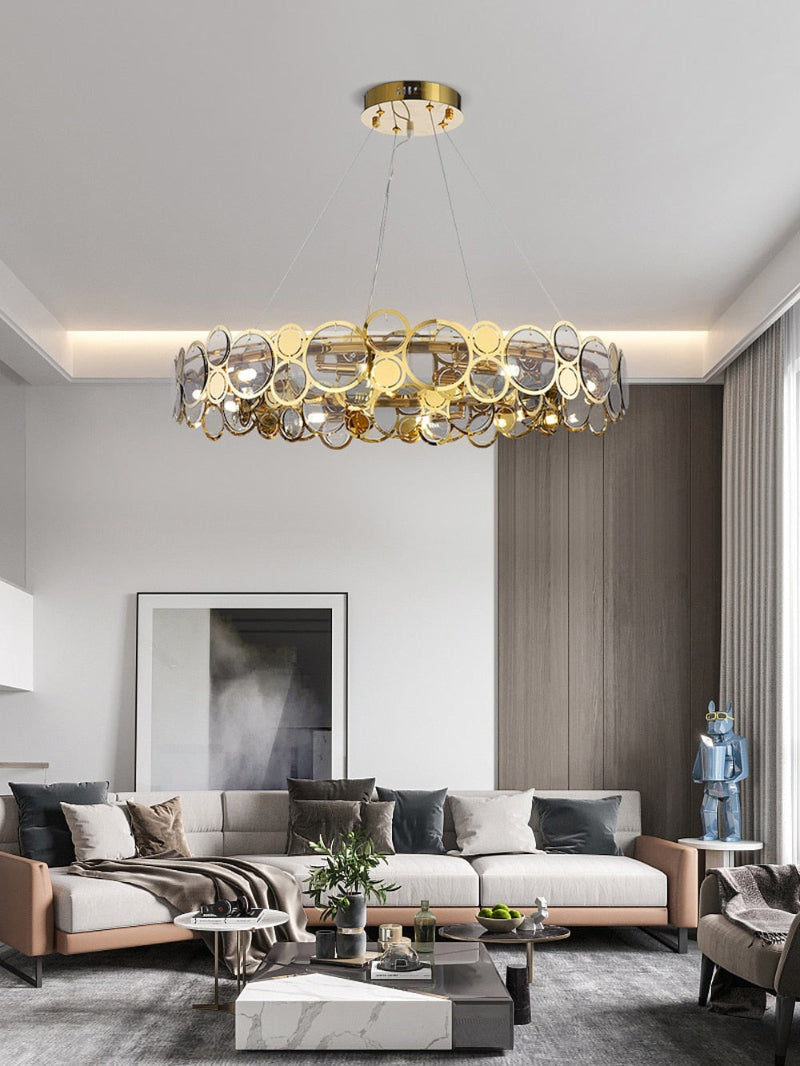 Art deco stainless steel chandelier with G9 LED technology creating modern lighting for dining room living room contemporary home