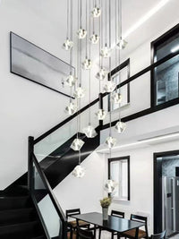 Thumbnail for Contemporary frozen crystal pendant with three-dimensional cube arrangement for grand foyer high ceiling