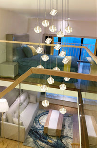 Thumbnail for Luxury villa ice cube pendant featuring premium crystal blocks for grand staircase foyer entryway lighting
