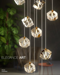 Thumbnail for Modern ice crystal cube chandelier, handcrafted translucent design for foyer staircase entryway high ceiling
