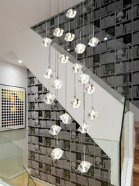 Thumbnail for Handcrafted ice crystal cube chandelier light, translucent design for staircase foyer entryway high ceiling