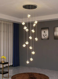 Thumbnail for Premium Arctic Drift crystal cube light fixture with modern minimalist aesthetic for two-story foyer high ceiling spaces
