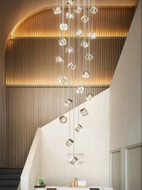 Thumbnail for Geometric Arctic Drift ice cube chandelier with adjustable suspension wires for customizable foyer staircase entryway design