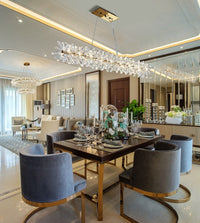 Thumbnail for Electroplated gold chandelier with crystal wrapped outside creating simple elegant shapes for contemporary dining room living room