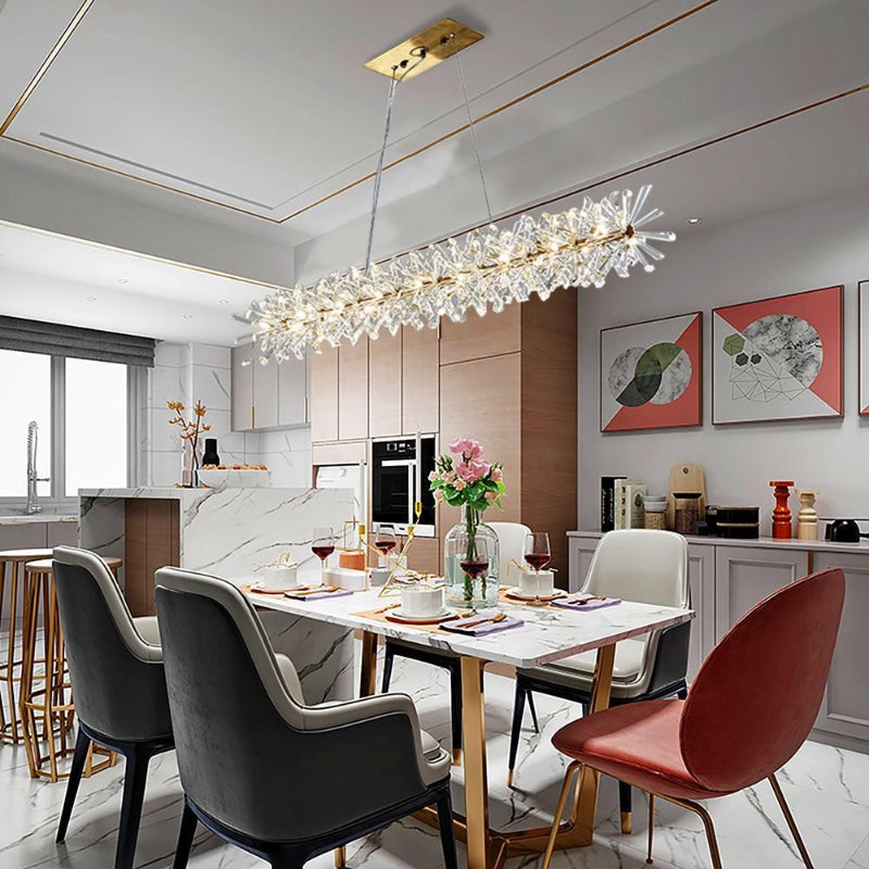 Modern gold crystal chandelier with adjustable height and touch switch creating refined elegance for dining room living room