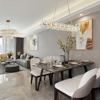 Thumbnail for Clear crystal chandelier with electroplated gold and G4 LED creating soft ambient lighting for elegant dining room living room