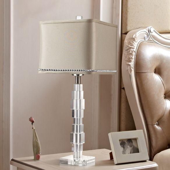 Crystal desk night table lamp featuring Beige Rectangular design with crystal accents for contemporary bedroom office accent lighting