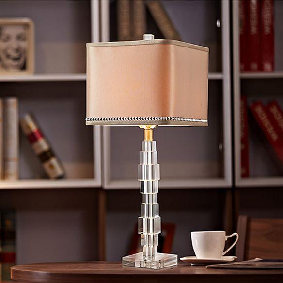 Beige Rectangular crystal desk night table lamp with elegant design creating warm lighting for bedroom nightstand bedside reading