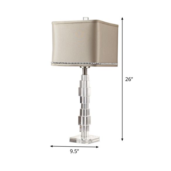 Elegant Beige Rectangular table lamp with crystal details creating sophisticated ambiance for bedroom nightstand living room decor