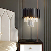 Thumbnail for Modern table lamp with Black Wyvern K9 crystal design creating elegant ambiance for bedroom nightstand living room decor