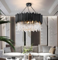 Thumbnail for Black K9 crystal pendant lights with dimmable capability creating customizable ambiance for modern dining room living room