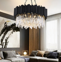 Thumbnail for High-end black K9 crystal chandelier with elegant finish creating sophisticated ambiance for luxury dining room restaurant